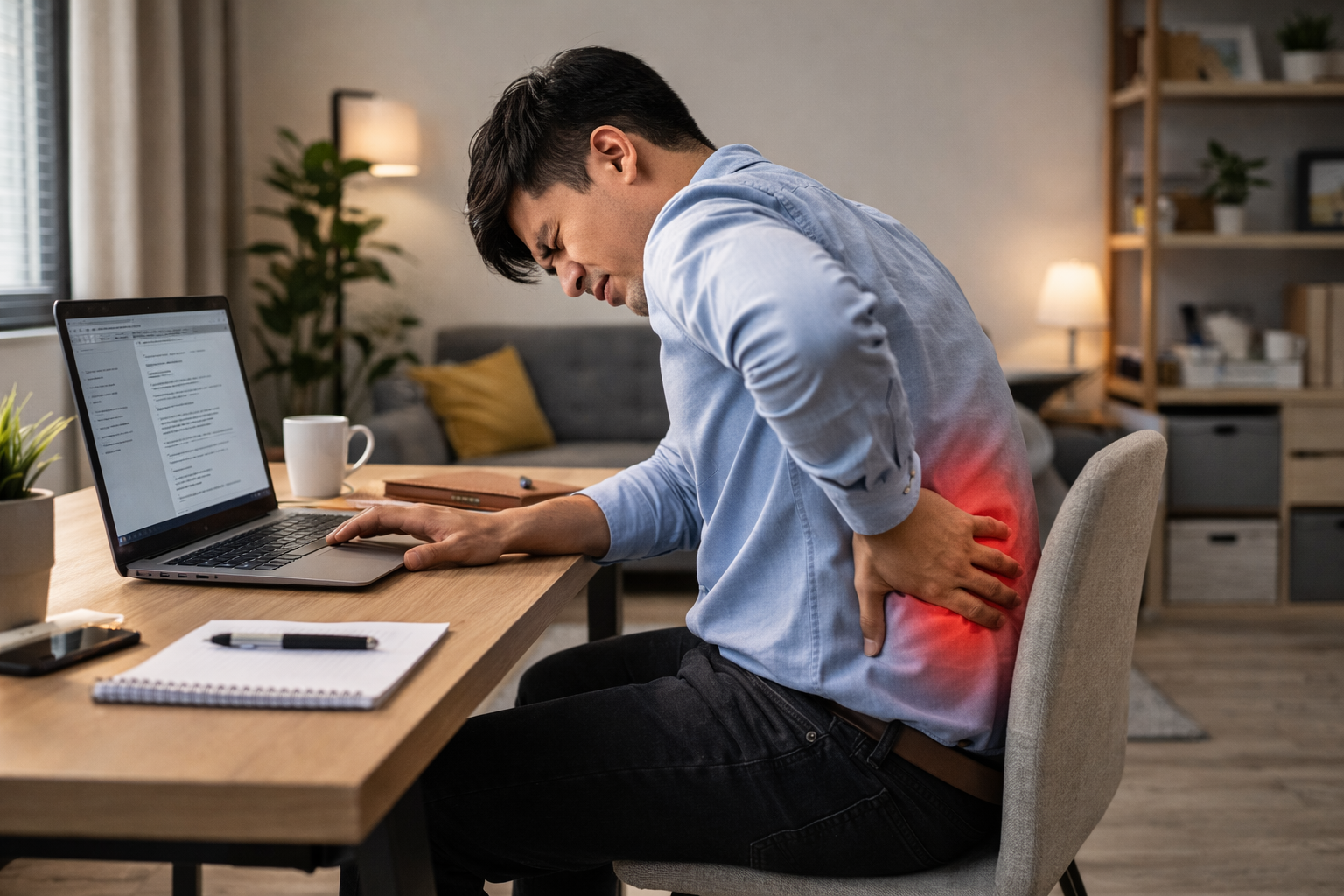 pekerja wfh mengalami nyeri punggung saat duduk lama di depan laptop