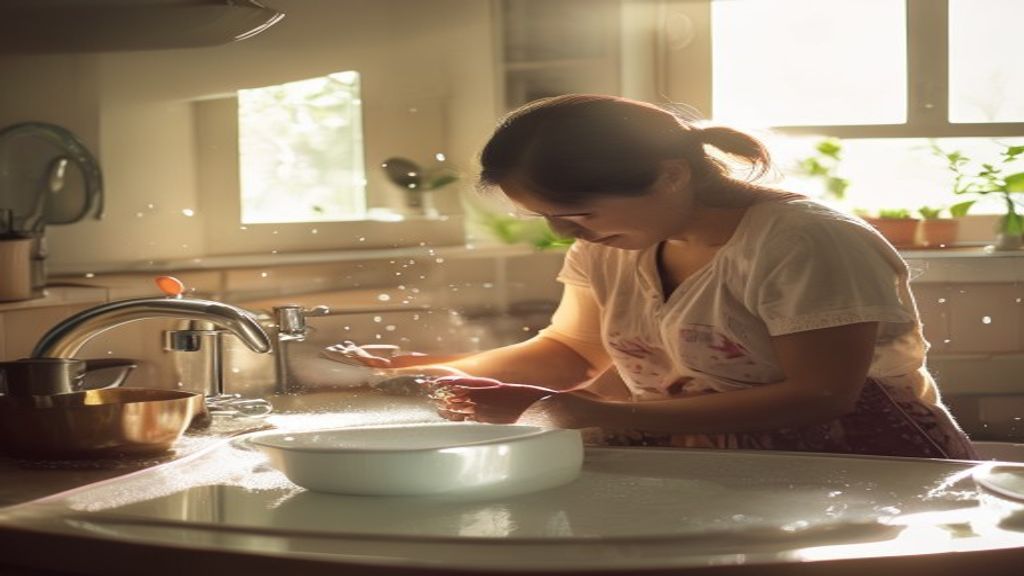 Mencuci peralatan makan bayi dengan sabun dan air panas