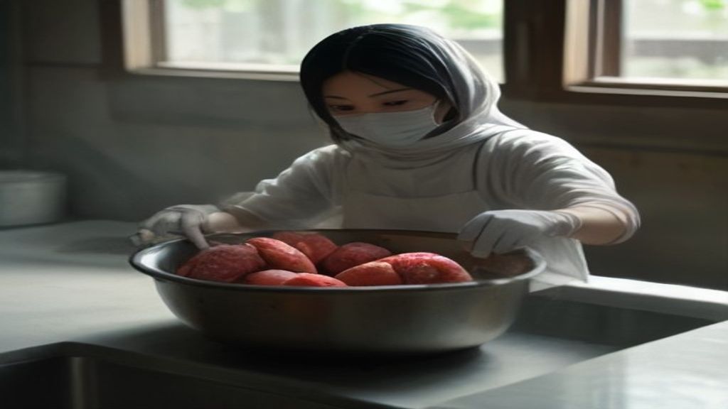 Mencuci ayam dan daging dengan air mengalir sebelum dimasak.